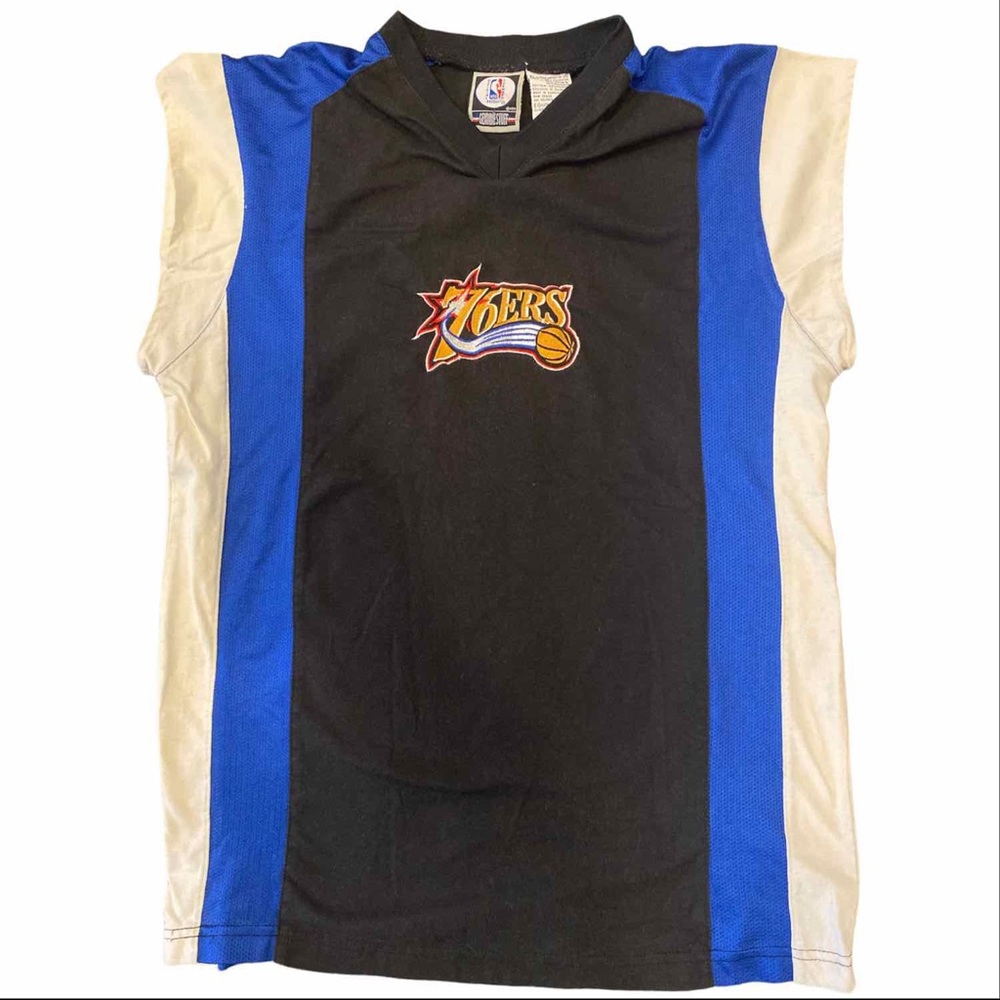 NBA GENUINE STUFF Kids PHILADELPHIA 76ers Black XL 18-20 Jersey 90s VINTAGE RARE
